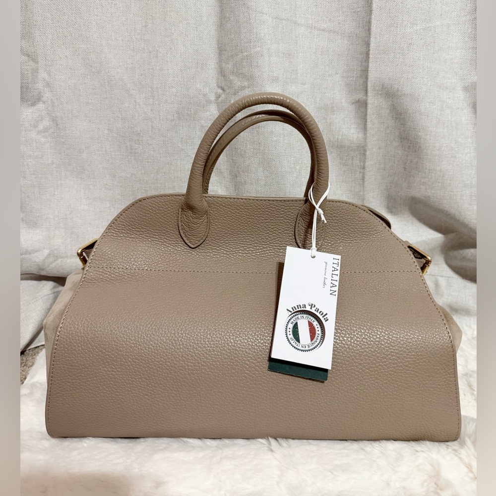 Anna Paola Taupe Leather Handbag with Suede sides